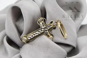 "14K Gelb- & Weißgold Orthodoxer Zirkon-Kreuz Anhänger" oc011yw oc011yw