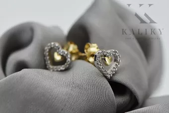 "14K Yellow and White Gold Heart Earrings with Zircon Embellishments" cec023yw cec023yw