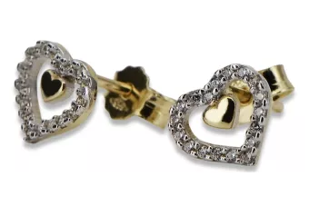 "14K Yellow and White Gold Heart Earrings with Zircon Embellishments" cec023yw cec023yw