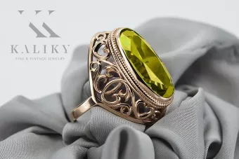 Inel Peridot Olivină, realizat din aur roz 14k 585, stil vintage original. vrc184 vrc184