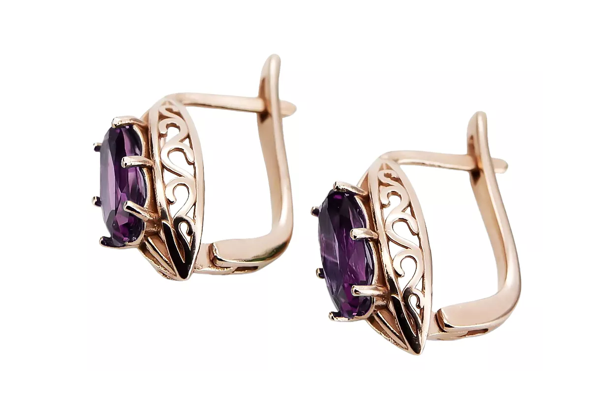 Exquisite Amethyst 14K Rose Gold Vintage Earrings vec141 vec141