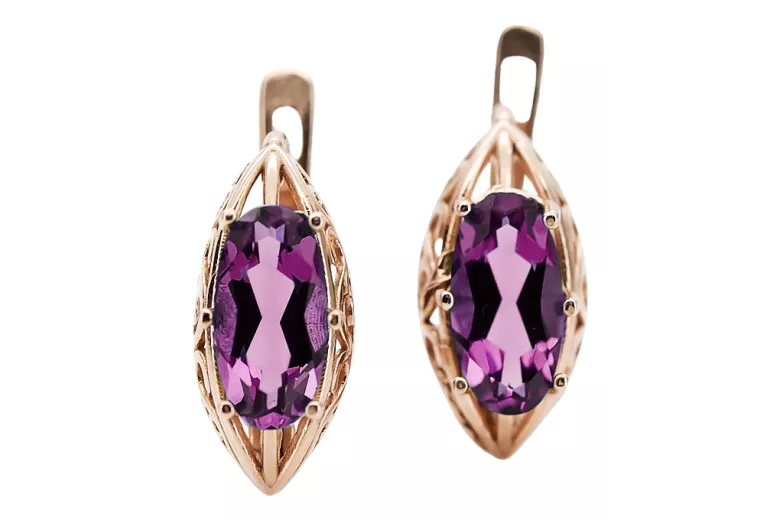 Exquisite Amethyst 14K Rose Gold Vintage Earrings vec141 vec141