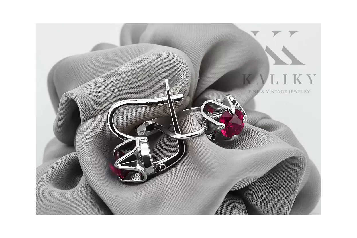 Vintage Sterling Silver Ruby Earrings - Russian Soviet Style vec018s