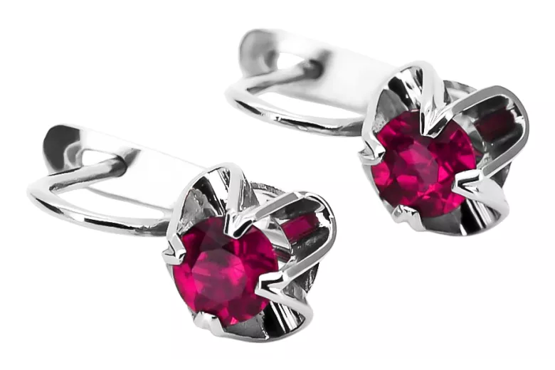 Boucles d'oreilles en argent sterling 925, Rubis vintage vec018s