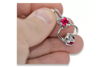 Vintage Sterling Silver Ruby Earrings - Russian Soviet Style vec018s