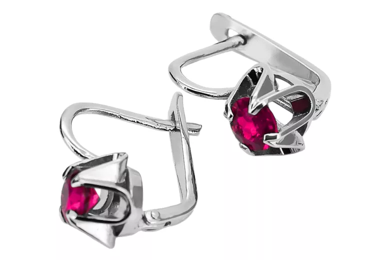 Boucles d'oreilles en argent sterling 925, Rubis vintage vec018s