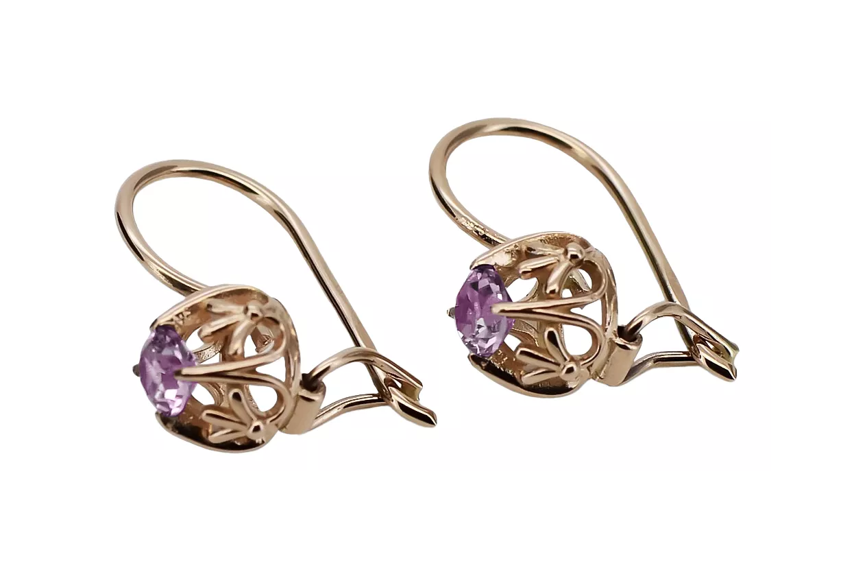 "Boucles d'oreilles vintage en or rose 14 carats 585 avec Améthyste" vec145 vec145