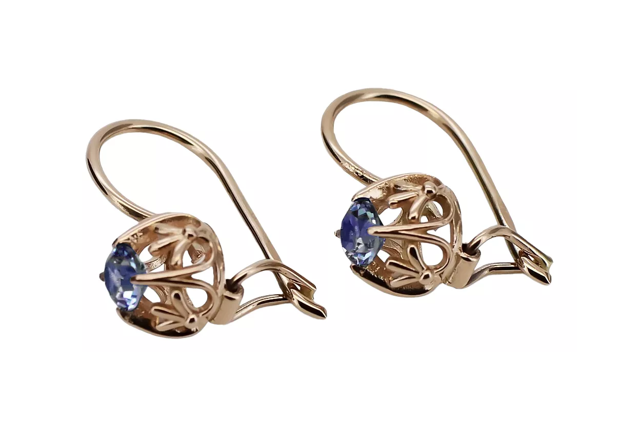 "Elegant Sapphire Vintage Earrings in 14K Rose Gold" vec145 vec145