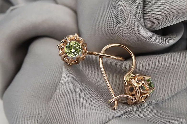 Cercei vintage autentici din aur roz de 14k cu Peridot galben vec145 vec145