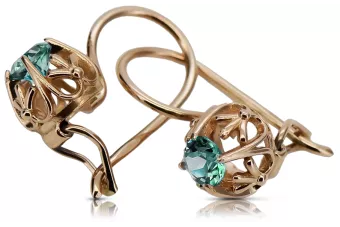 Cercei vintage autentici din aur roz de 14k cu Smarald vec145 vec145