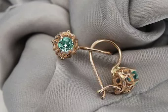 "Pendientes Esmeralda de Oro Rosa Antiguo 14k 585" vec145 vec145