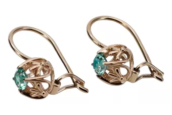 Cercei vintage autentici din aur roz de 14k cu Smarald vec145 vec145