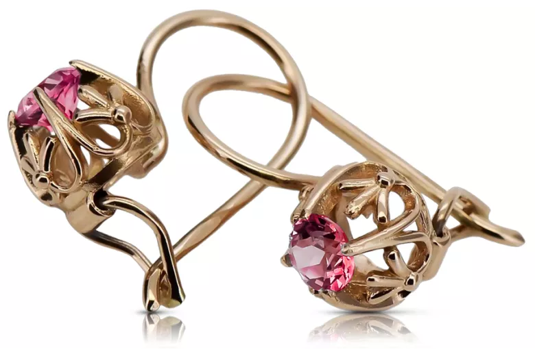 "Boucles d'oreilles anciennes en or rose 14 carats 585 ornées de rubis" vec145 vec145