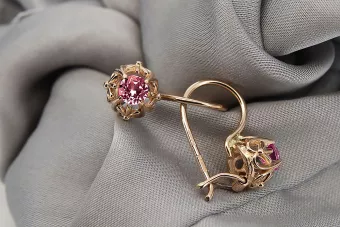 "Boucles d'oreilles anciennes en or rose 14 carats 585 ornées de rubis" vec145 vec145