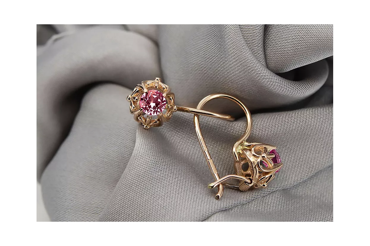 "Boucles d'oreilles anciennes en or rose 14 carats 585 ornées de rubis" vec145 vec145