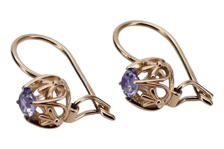 Boucles d'oreilles anciennes en or rose 14 carats 585 avec alexandrite. vec145 vec145