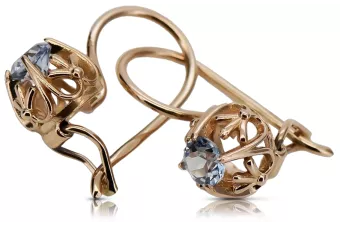 "Оригінальні вінтажні сережки з рожевого золота 14k 585 з аквамарином" vec145 vec145