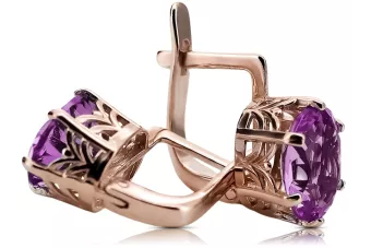 Original Vintage 14K Rose Gold Amethyst Earrings, Russian Soviet Inspired Design vec003 vec003