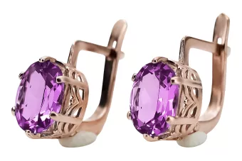 Original Vintage 14K Rose Gold Amethyst Earrings, Russian Soviet Inspired Design vec003 vec003