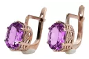 Original Vintage 14K Rose Gold Amethyst Earrings, Russian Soviet Inspired Design vec003 vec003