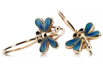 Boucles d'oreilles en or 14k vintage avec pierres précieuses roses et bleues ven152
