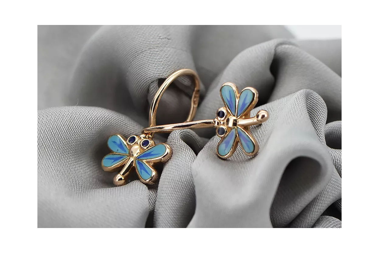 Boucles d'oreilles en or 14k vintage avec pierres précieuses roses et bleues ven152