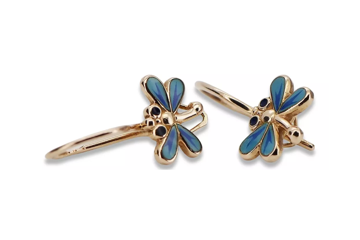 Boucles d'oreilles en or 14k vintage avec pierres précieuses roses et bleues ven152