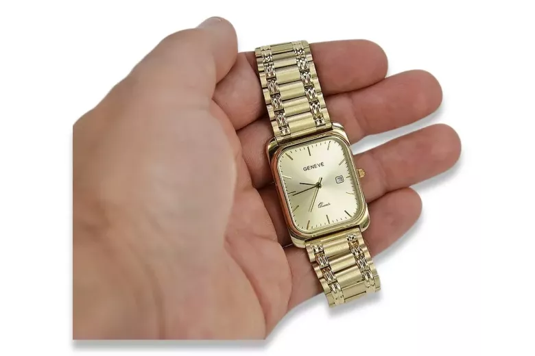 Gold men's watch Geneve ★ zlotychlopak.pl ★ Gold purity 585 333 Low Price!