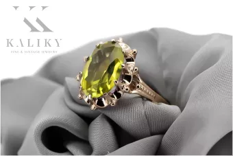 Anillo de Oro Rosa Antiguo 14k con Peridoto Amarillo vrc079