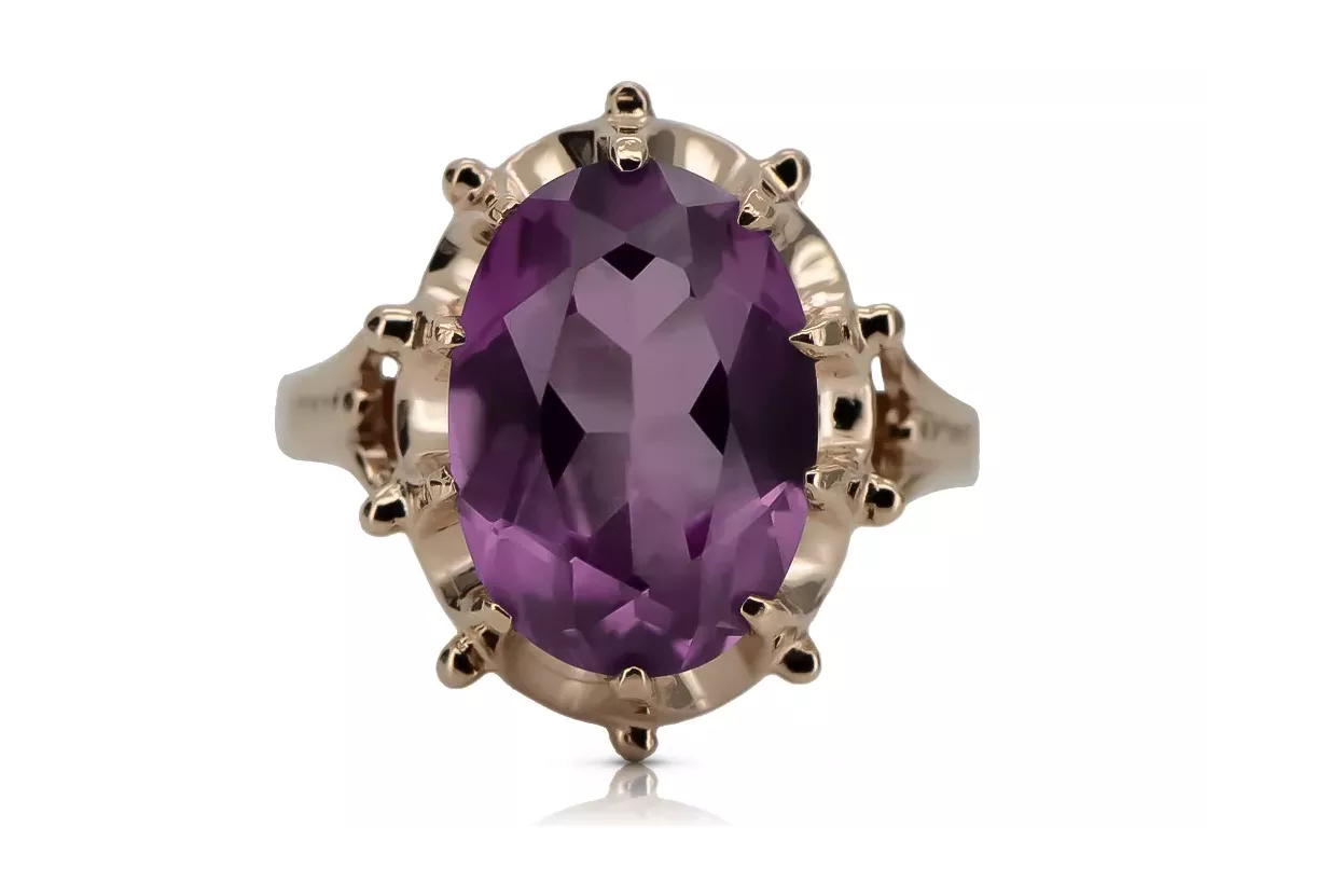 Ruso soviético rosa 14k 585 oro Alexandrite Ruby Esmeralda anillo Zircon vrc084