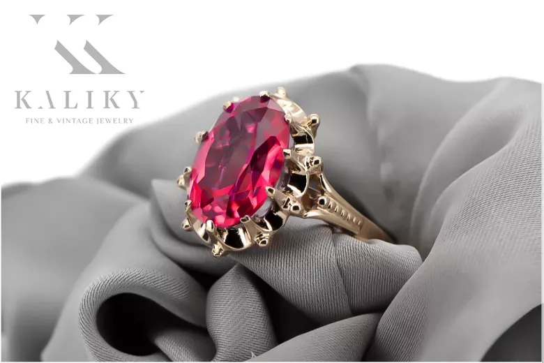 Ruso soviético rosa 14k 585 oro Alexandrite Ruby Esmeralda anillo Zircon vrc084