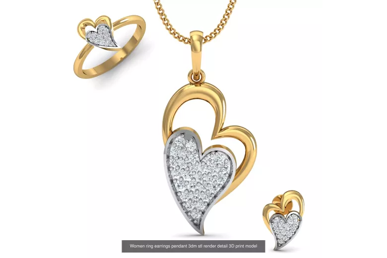 Colgante hermoso de corazón en oro blanco de 14K con gemas variadas cgcpc017