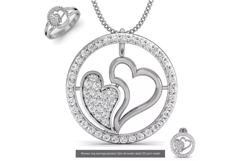 Colgante Corazón Hermoso en Oro Blanco 14K con Gemas Variadas cgcpc019