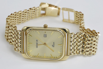 Sleek 14k Gold Men's Watch Bracelet in Yellow Geneve Style mw001y&mbw004y