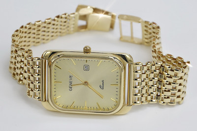 Złoty męski zegarek z bransoletką Geneve 14k. mw001y&mbw004y