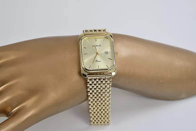 Gold men's watch Geneve ★ zlotychlopak.pl ★ Gold purity 585 333 Low Price!