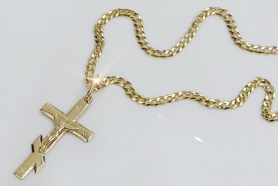 Goldene 14k 585 Orthodoxes Kreuz Anhänger mit Gurmeta Kette oc001y&cc001y