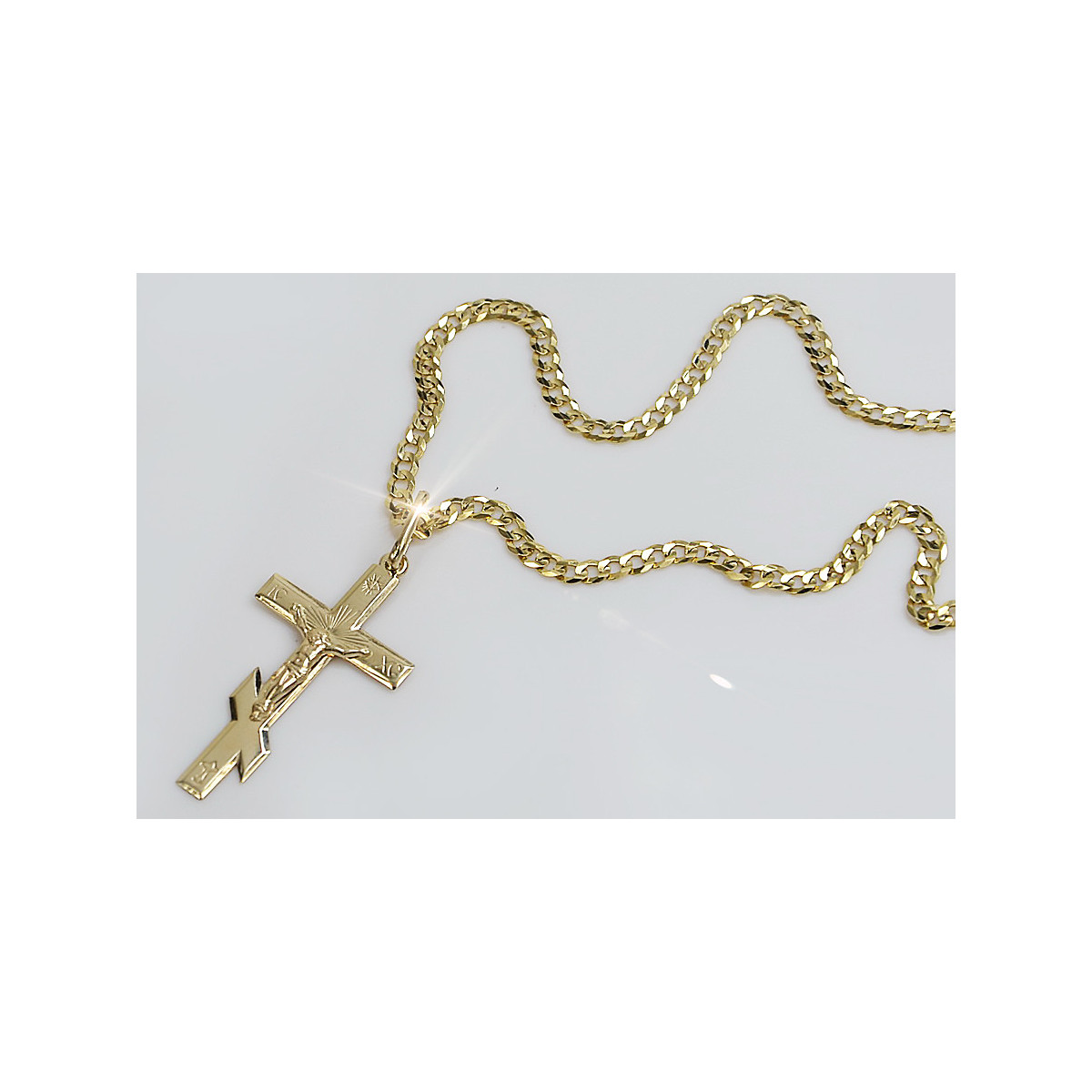 Goldene 14k 585 Orthodoxes Kreuz Anhänger mit Gurmeta Kette oc001y&cc001y