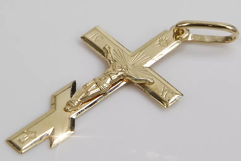 Goldene 14k 585 Orthodoxes Kreuz Anhänger mit Gurmeta Kette oc001y&cc001y