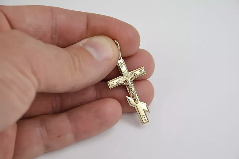 Goldene 14k 585 Orthodoxes Kreuz Anhänger mit Gurmeta Kette oc001y&cc001y