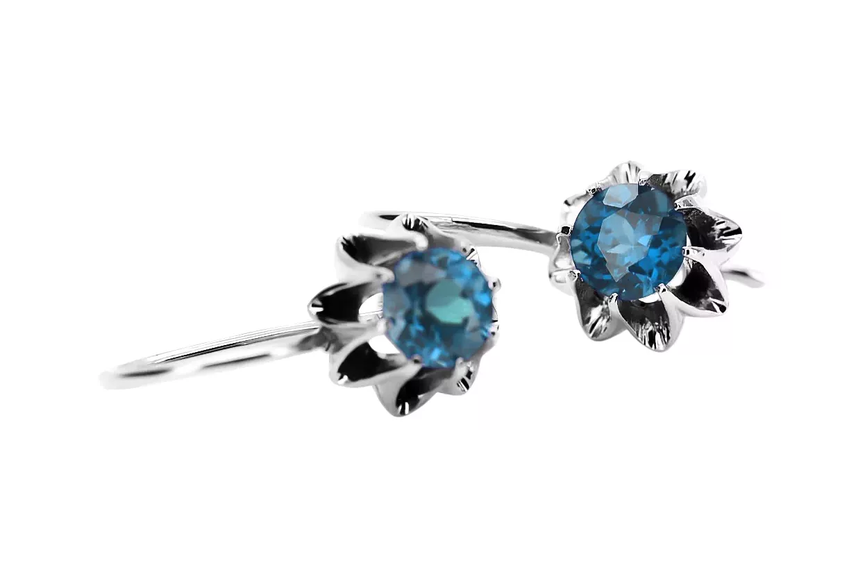 Argent 925 aquamarine Boucles d'oreilles vintage vec092s style soviétique russe