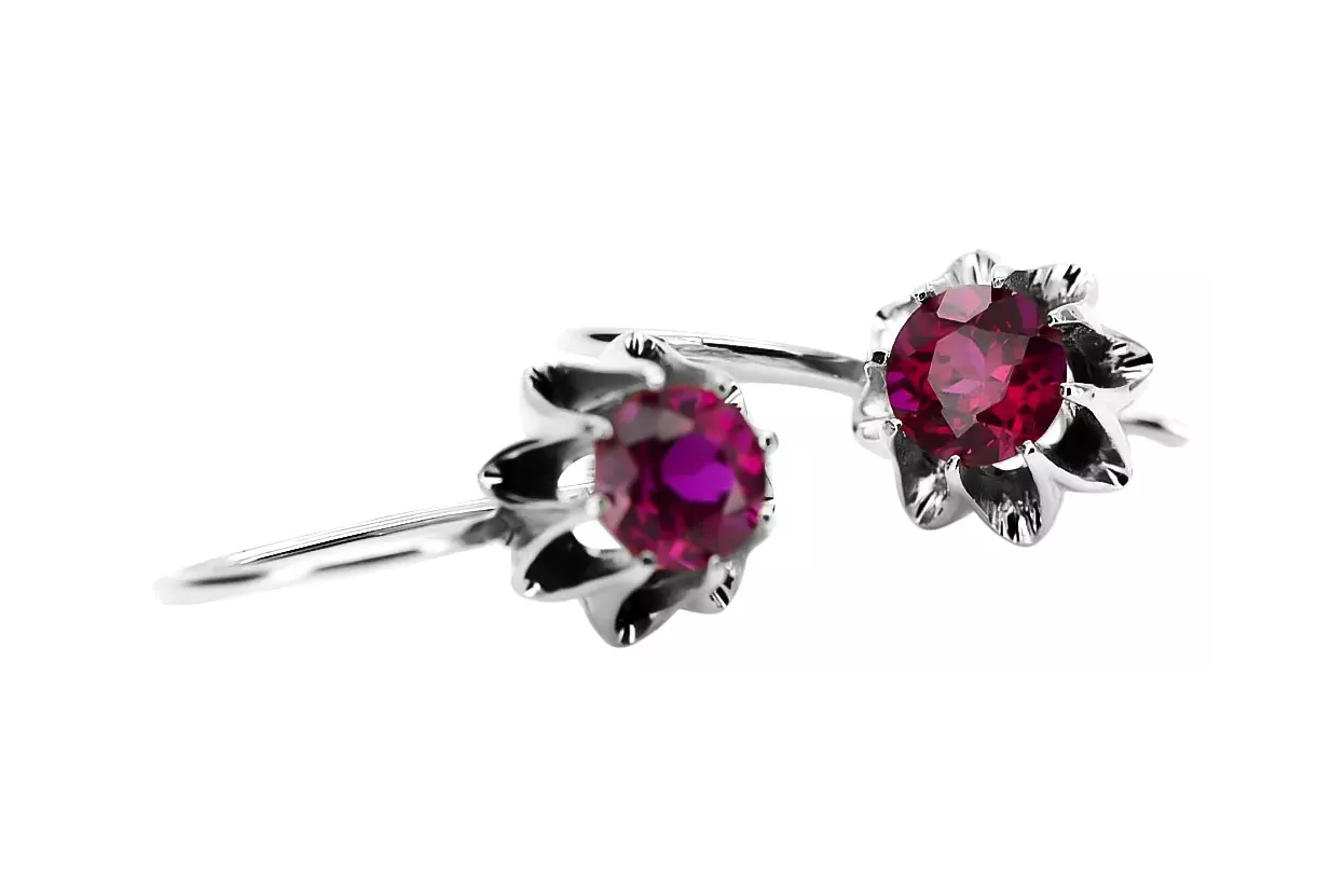 Vintage 925 Silver ruby earrings vec092s Russian Soviet style