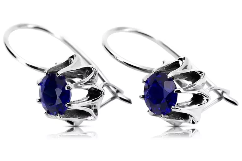 Vintage 925 Silver sapphire earrings vec092s Russian Soviet style