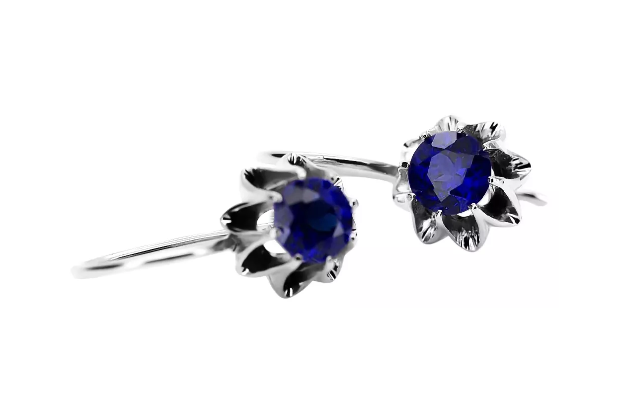 Vintage 925 Silver sapphire earrings vec092s Russian Soviet style