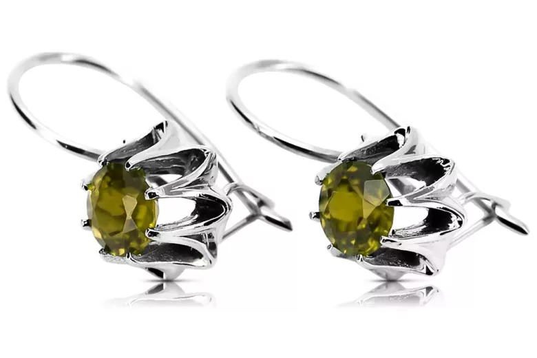 Vintage 925 Boucles d'oreilles peridot en argent vec092s style soviétique russe