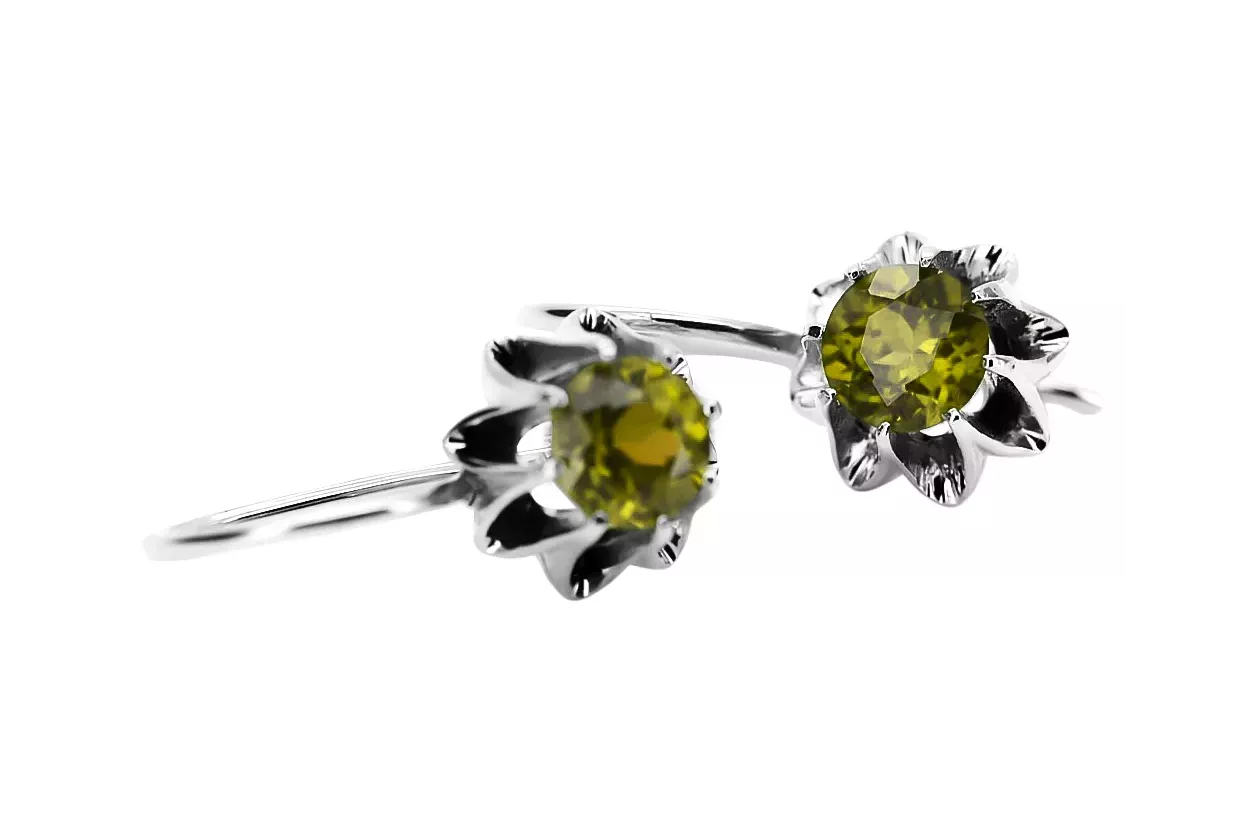 Vintage 925 Boucles d'oreilles peridot en argent vec092s style soviétique russe