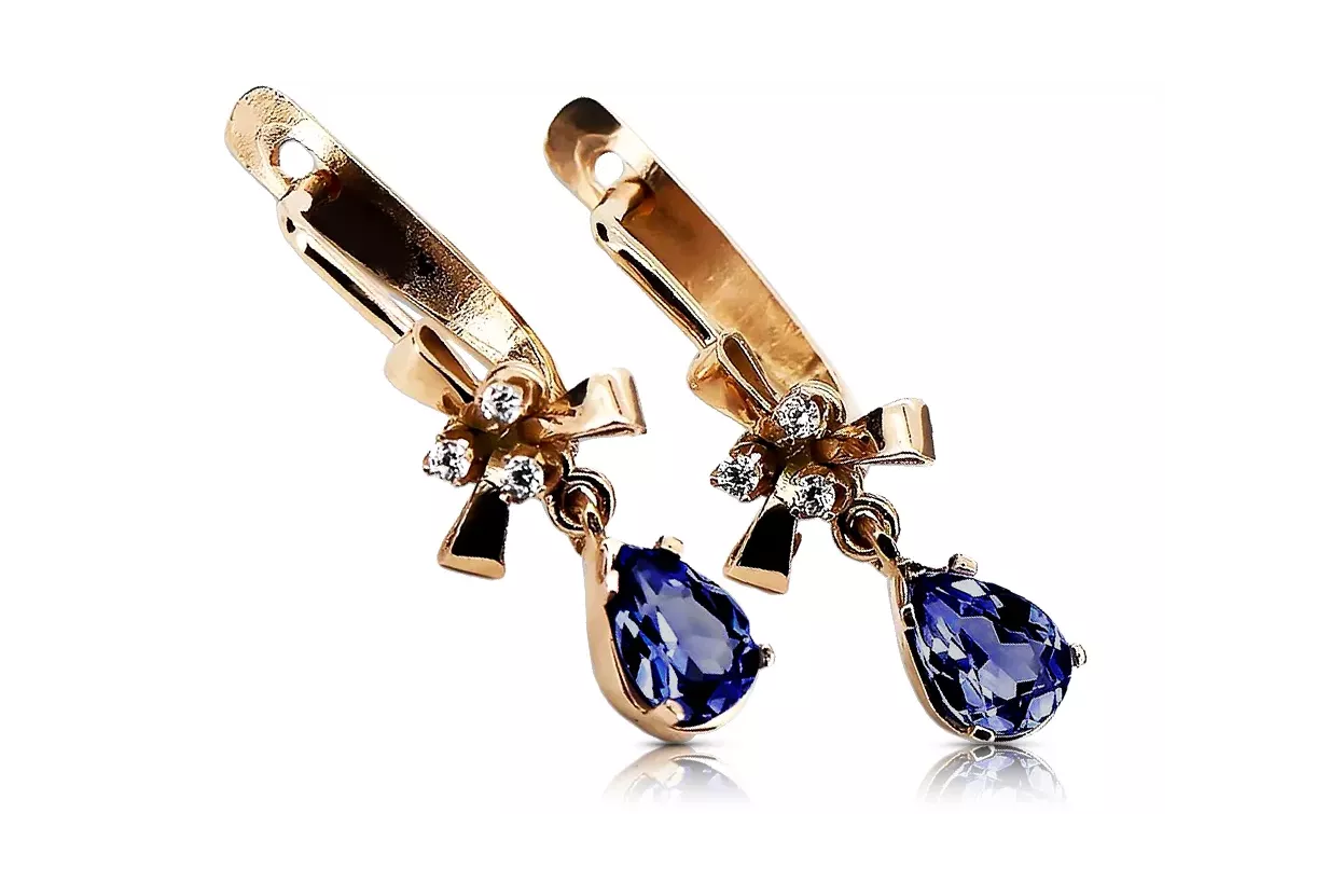 Серьги с розовым сапфиром из золота 14 карат 585 пробы vec045 Vintage