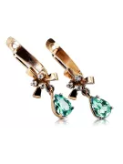 Rose pink 14k 585 gold emerald earrings vec045 Vintage Russian Soviet style