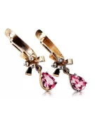 Rose pink 14k 585 gold ruby earrings vec045 Vintage Russian Soviet style