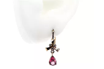 Boucles d'oreilles rubis rose rose 14 carats 585 vec045 style soviétique russe vintage